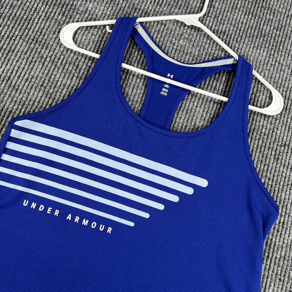 Under Armour Shirt Womens Medium Blue HeatGear Racerback Tank‎ Athletic Gym